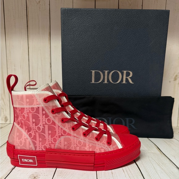 Christian Dior Technical Canvas Oblique Mens B23 High Top Sneakers Red Sz 39 / 6 - Picture 1 of 8